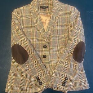 Talbots Wool Plaid 3 button patch sleeve Blazer Jacket size 12 petite
